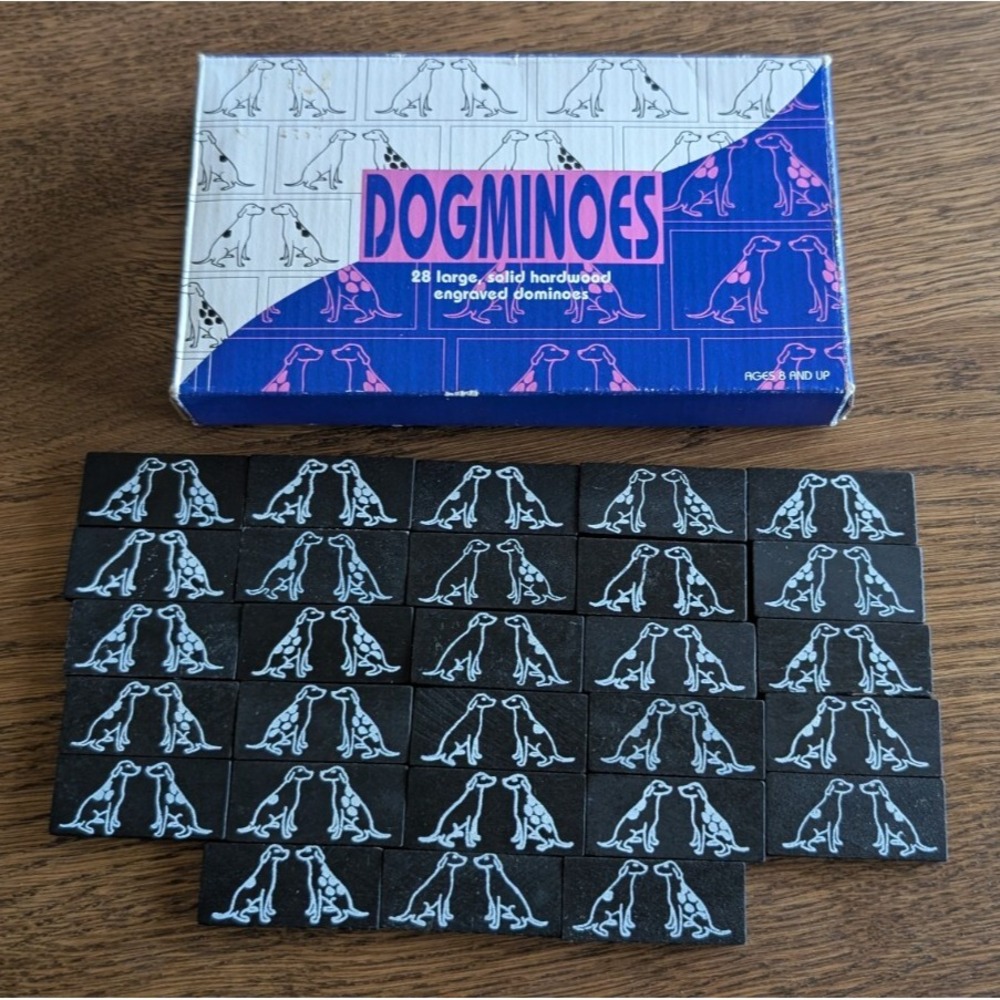 Solid Hardwood Engraved Dominoes, Dogminoes by Kids Good , 8+, Vintage Dominoes